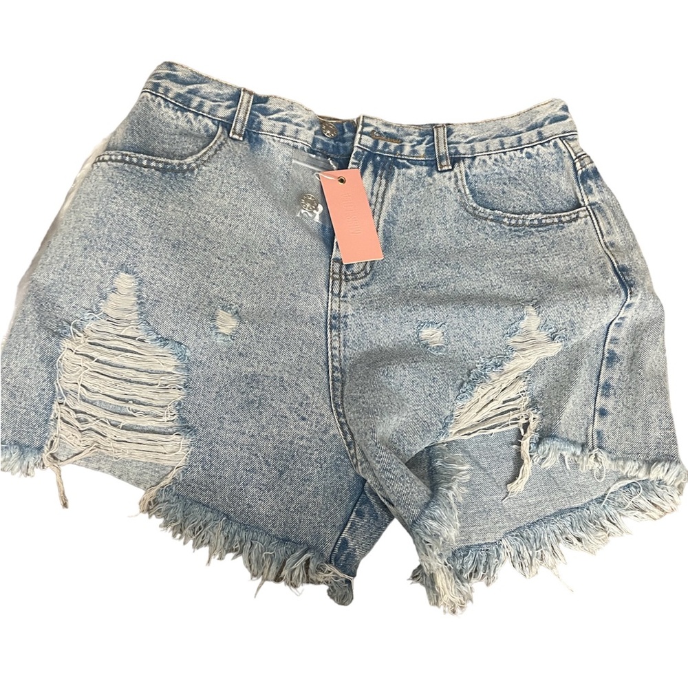New Idem Ditto Vintage Frayed- Hem
Fringe Denim Short Size large *Miss Lola